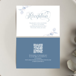 Stofbruine Blauwe Bloemige QR Code Bruiloftsrecept RSVP Kaartje