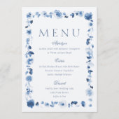 Stofbruine Blauwe Bloemige Trouw Menu Kaart (Voorkant)