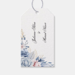 Stofbruine Blauwe Bloemige Trouwcadeautags Cadeaulabel