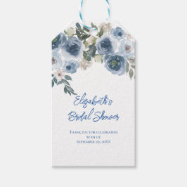 Stofbruine Blauwe Bloemige Waterverf Bruidsfeest F Cadeaulabel