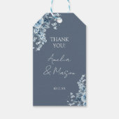 Stofbruine Blauwe Bloemrijke Script Trouw Cadeaulabel (Voorkant)