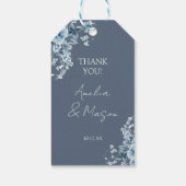 Stofbruine Blauwe Bloemrijke Script Trouw Cadeaulabel (Achterkant)