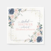 Stofbruine Blauwe Blosroze Gouden Bloem Bruidsfees Servet (Voorkant)