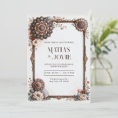 Stofbruine Blauwe Blush Mandala Frame Trouw Kaart (Staand voorkant)