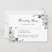 Stofbruine Blauwe Boho Bloemige Huwelijks RSVP Kaa