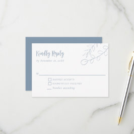 Stofbruine Blauwe Boho Minimalistische Trouwdag RSVP Kaartje