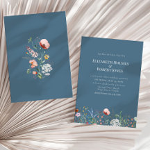 Stofbruine Blauwe Boho Wilde Bloemen Trouw Uitnodi