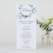 Stofbruine Blauwe Botanische Waterverf Bruiloftsme Menu (Staand voorkant)