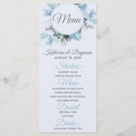 Stofbruine Blauwe Botanische Waterverf Bruiloftsme Menu
