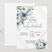 Stofbruine blauwe bruidsfeest uitnodiging (Voorkant / Achterkant)