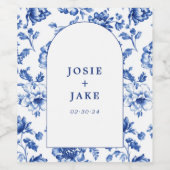 Stofbruine blauwe chinoiserie bloemstuk aangepaste wijn etiket (Enkel label)