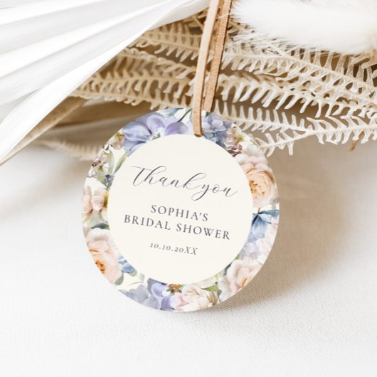 Stofbruine Blauwe Crème Bloemachtige Bruidsontbijt Bedankjes Labels