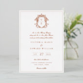 Stofbruine Blauwe Crest Monogram Trouw Folie Uitnodiging (Staand Voorkant)
