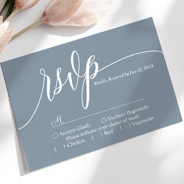 Stofbruine Blauwe Eenvoudige Script Trouw RSVP Kaa Kaartje