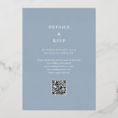 Stofbruine Blauwe Elegante Monogram QR Code Trouw Folie Uitnodiging (Achterkant)
