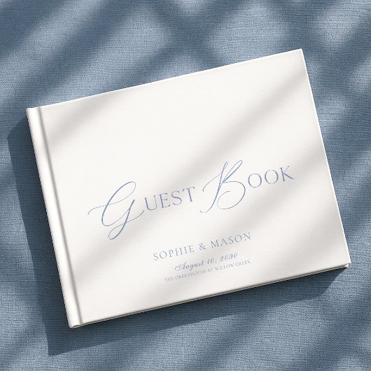 Stofbruine Blauwe Elegante Script Huwelijksgastenb Gastenboek