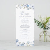 Stofbruine Blauwe Elegante Wilde Bloem Bruiloft Menu (Staand voorkant)