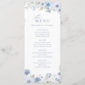 Stofbruine Blauwe Elegante Wilde Bloem Bruiloft Menu (Voorkant)
