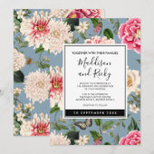 Stofbruine blauwe en blos landelijke trouwuitnodig kaart (Voorkant / Achterkant)