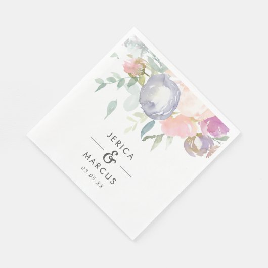 Stofbruine Blauwe en Roze Bloemen Bruiloft Servet (Hoek)