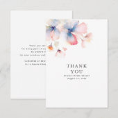 Stofbruine Blauwe en Roze Bloemige Dank Je Bedankkaart (Voorkant / Achterkant)