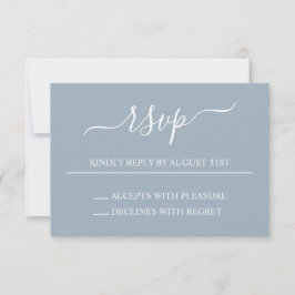 Stofbruine Blauwe en Witte Elegante Bruiloft RSVP Kaartje