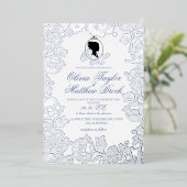 Stofbruine Blauwe en Zilveren Folie Elegante Trouw Folie Uitnodiging (Staand Voorkant)