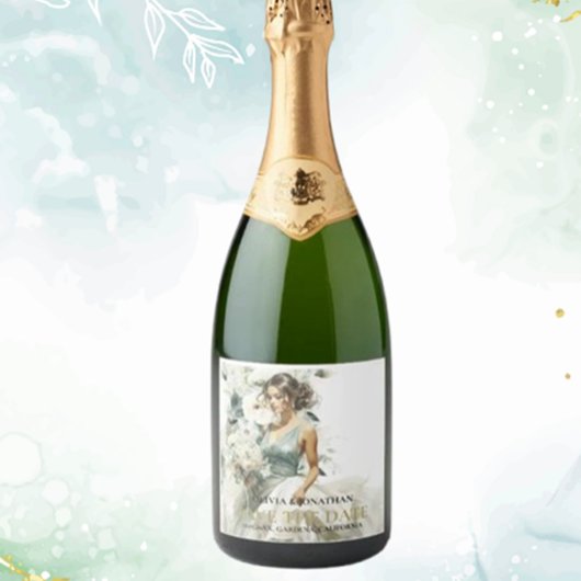 Stofbruine Blauwe Eucalyptus Groen Huwelijk Sparkling Wijnetiket