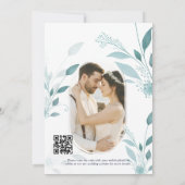 Stofbruine Blauwe Eucalyptus Turquoise Foto QR Cod Save The Date (Achterkant)