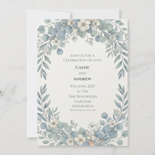 Stofbruine Blauwe Eucalyptus Witte Bruidsbloem Bru Kaart (Voorkant)