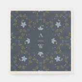 Stofbruine Blauwe Folk Monogram Bruiloft Servetten (Voorkant)