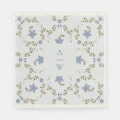 Stofbruine blauwe folk-monogram trouw servetten (Voorkant)