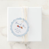 Stofbruine blauwe geruite bruidsuitnodiging voor b bedankjes labels (In situ)