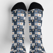 Stofbruine Blauwe & Gouden Kerst Design Sokken (Top)