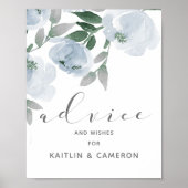 Stofbruine blauwe & grijze waterverf bruiloft advi poster (Voorkant)