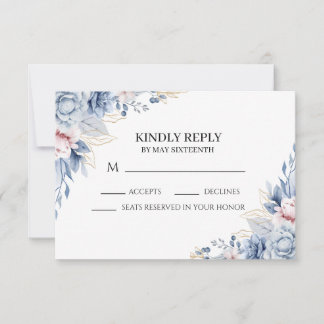 Stofbruine Blauwe Hortensia Huwelijks RSVP-reactie RSVP Kaartje