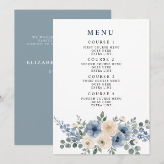 Stofbruine Blauwe Ivoor Blozen Bloem Moderne Trouw Menu