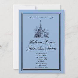 Stofbruine Blauwe Kerk Kapel Elegante Minimale Tro Kaart