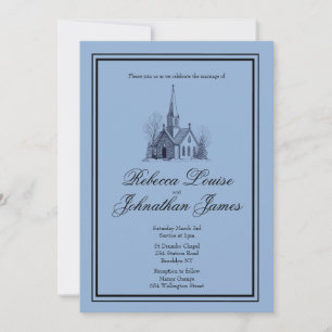 Stofbruine Blauwe Kerk Kapel Elegante Minimale Tro Kaart