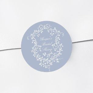 Stofbruine Blauwe Klasse Franse Victoriaanse Bruil Ronde Sticker