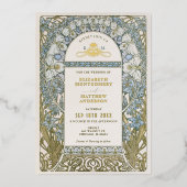 Stofbruine Blauwe Korenbloem Bruiloft Art Nouveau  Folie Uitnodiging (Voorkant)