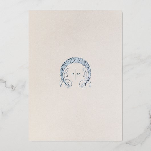 Stofbruine Blauwe Korenbloem Bruiloft Art Nouveau Folie Uitnodiging (Achterkant)