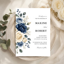 Stofbruine Blauwe Marine & Ivoor Roos Bloemige Tro