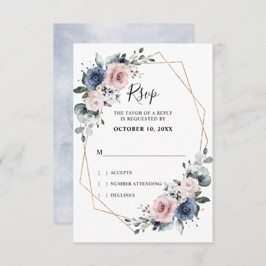 Stofbruine blauwe mauve eucalyptus geometrische tr RSVP kaartje (Voorkant / Achterkant)