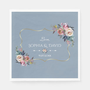 Stofbruine Blauwe Misty Roze Bloemen Gouden Bruilo Servet