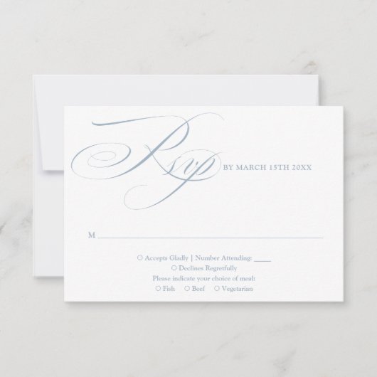 Stofbruine Blauwe Moderne Chic Elegante Script Bru RSVP Kaartje (Voorkant)
