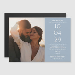 Stofbruine Blauwe Moderne Trouwfoto Save The Date Magnetische Uitnodiging