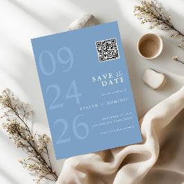 Stofbruine Blauwe Moderne Typografie QR Code Trouw Save The Date