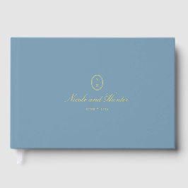 Stofbruine Blauwe Monogram Huwelijksreceptie Gastenboek