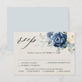 Stofbruine Blauwe Navy Champagne Ivoor Bloemige Tr RSVP Kaartje (Voorkant / Achterkant)